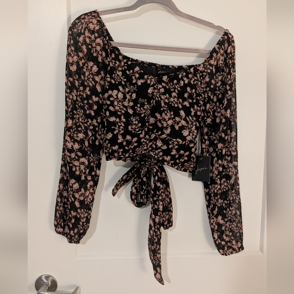 Floral Off-Shoulder Top - Black and Pink